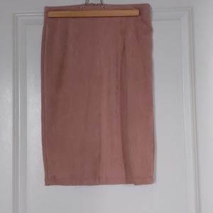 Blush pink faux suede pencil skirt